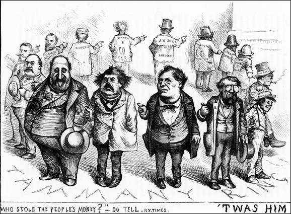 Thomas Nast's famous cartoon depicting Boss Tweed and the Tammany Ring